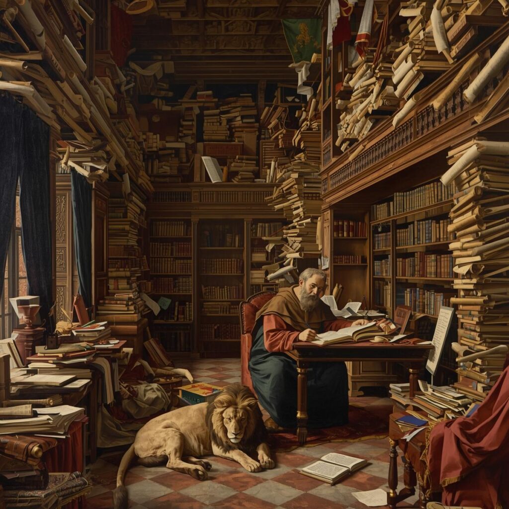 Random Facts About the Bible's Journey Through History 3 of Saint Jerome in his study a lion sleeping at his feet. the Latin Vulgate