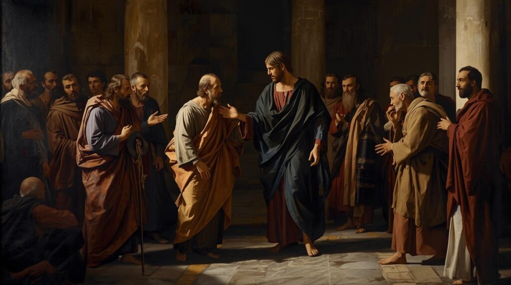 Judas betraying Jesus Christ's in the temple to the chief priests give a biblically accurate image (3)